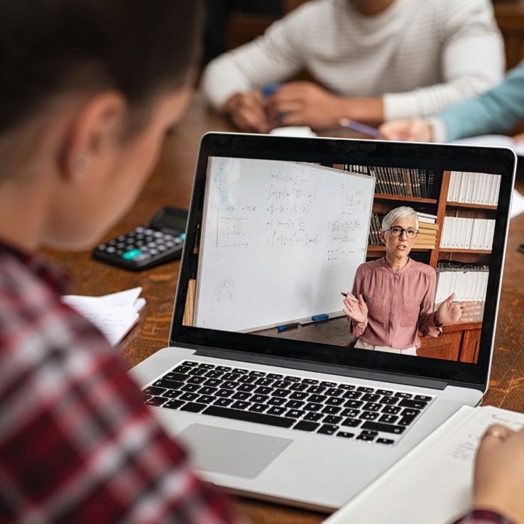 Image of student attending an online session with a live teacher