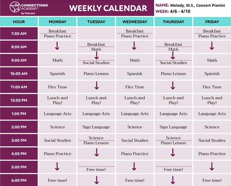An image of Melodys schedule