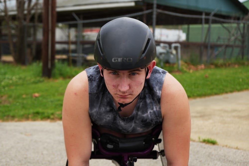 Ryan in his wheel chair after a race