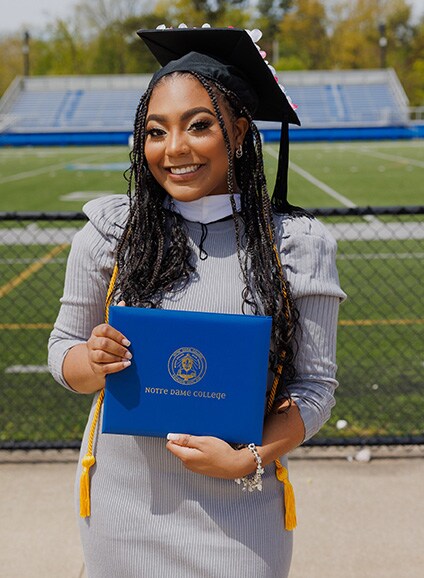 Image of Amber B, a student at Ohio Connections Academy and a graduate of Notre Dame College.