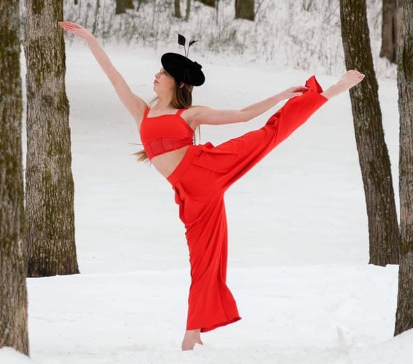 Alleigh from Tennessee Connections Academy pictured here in the snow in a red ballet outfit. 