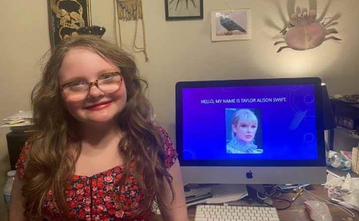 Aisling from Wyoming Connections Academy next to her presentation in PPT on Taylor Swift