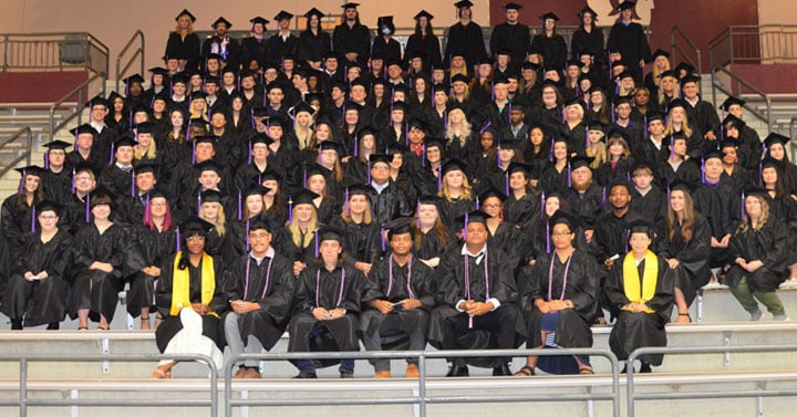 Group of students smiling and celebrating at their graduation ceremony