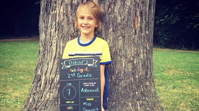 Oskar on his first day of second grade at Minnesota Connections Academy
