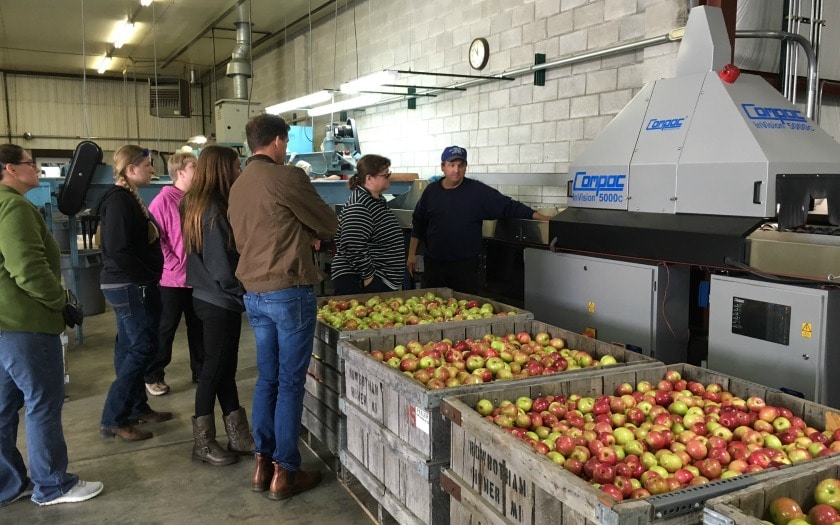 On a tour of Orchard HIll Farms learning about the process of harvesting and process apples