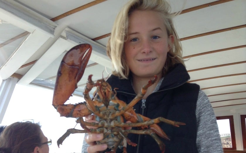Making a new friend aboard a lobster boat tour