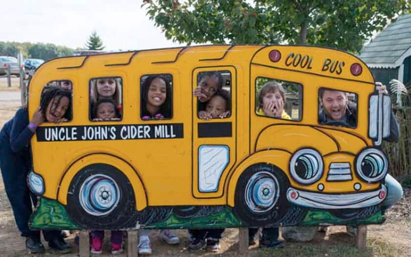 MICA students on the Cool Bus at Uncle John's Cider Mill