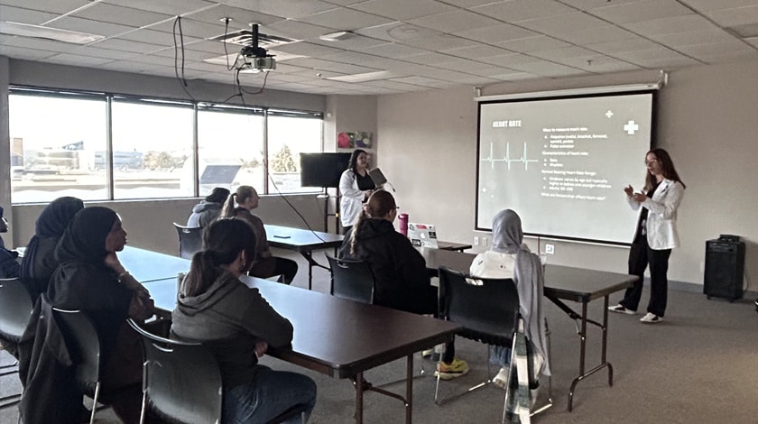 Physician Assistant students from St. Kates sharing about their program and prospective careers with Minnesota Connections Academy HOSA students