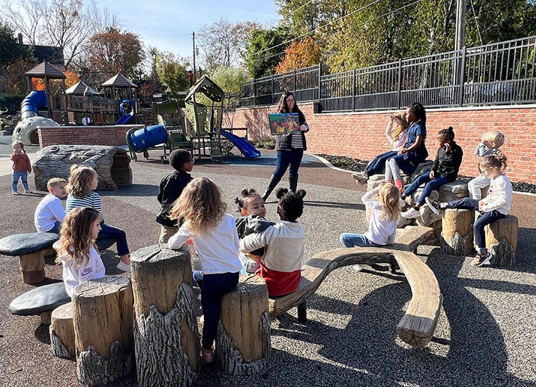 Kindergartners gathered in Columbia and Greenville for a read aloud of “Leaf Man”.