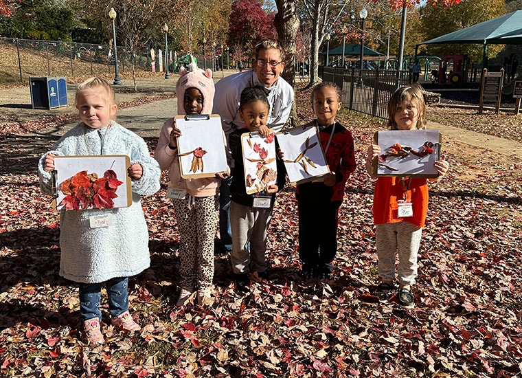 After the read-aloud, Kindergartners created their own leaf creatures.