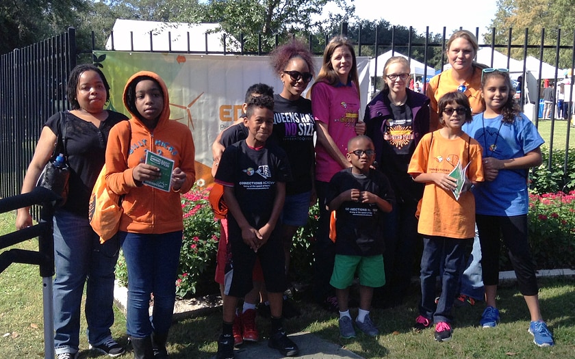 A group of students taking a group photo at Houston Energy Day