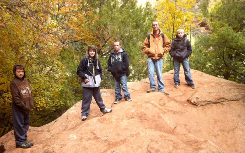 Students climbing Mt Zion
