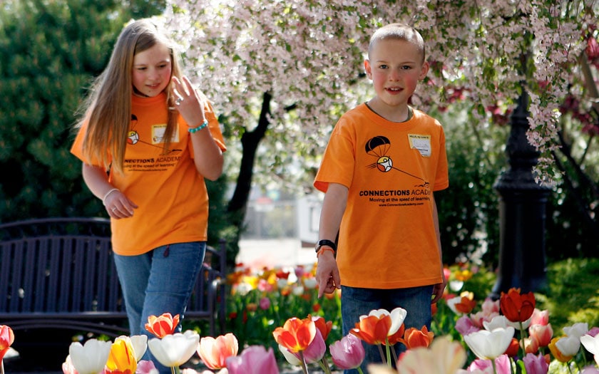 Students walk through Thanksgiving Point Gardens
