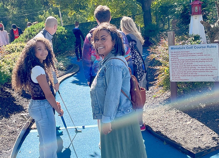 A group of students mini golfing