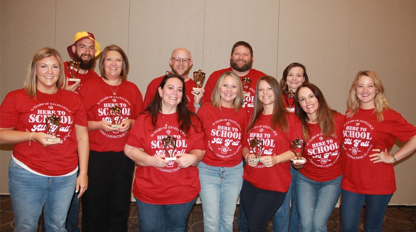 Arkansas Connections Academy staff wearing 10 year anniversary red tshirts