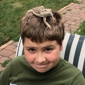 Wyatt with a lizard on his head