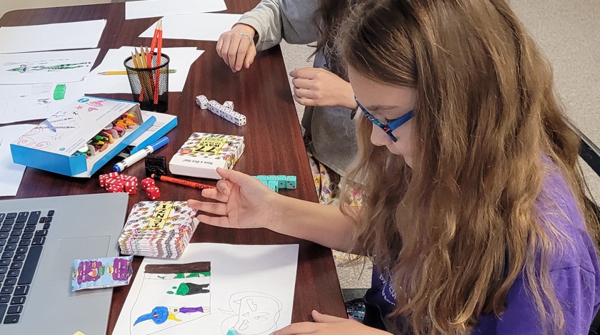 Juliet doing arts & crafts on school field trip. 