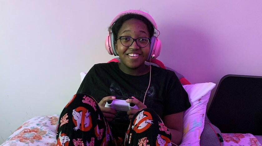 Angel playing video games