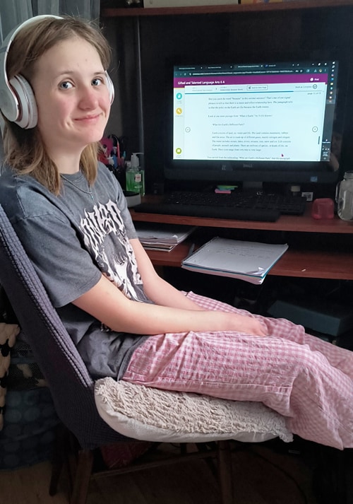 Evy in her learning space