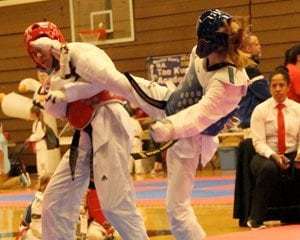 Jessica performing Taekwondo