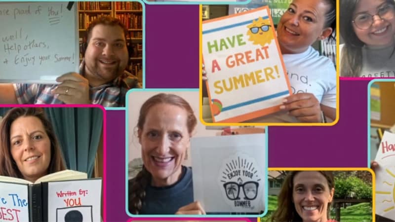 A collage of Connections Academy teachers holding up written signs wishing their students a great summer