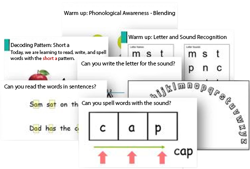 Image of Kindergarten decodables and pronunciation charts.