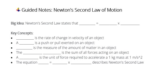 Physical Science graphic image of Newton's Second Law of Motion