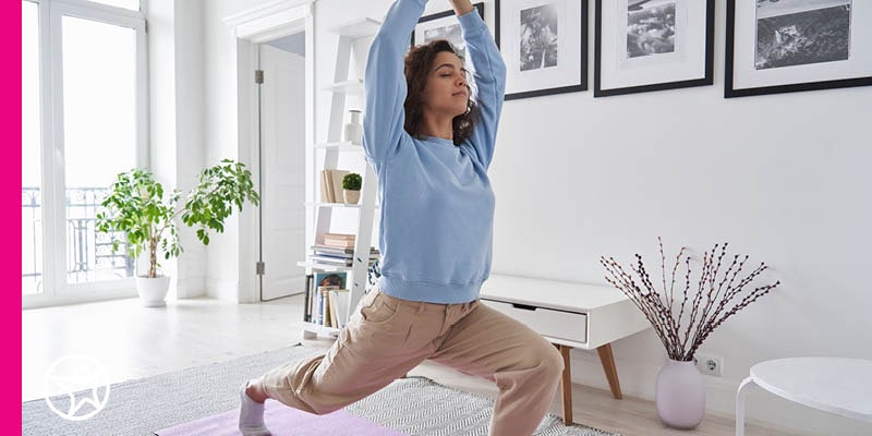 An online school student practicing yoga