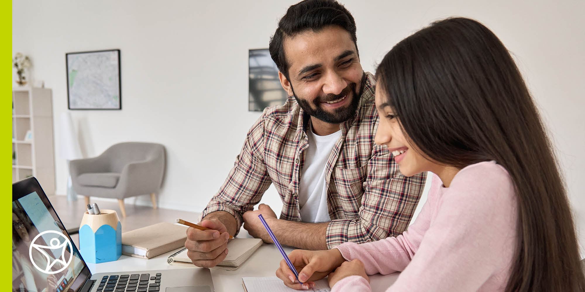 Father and daughter studying together