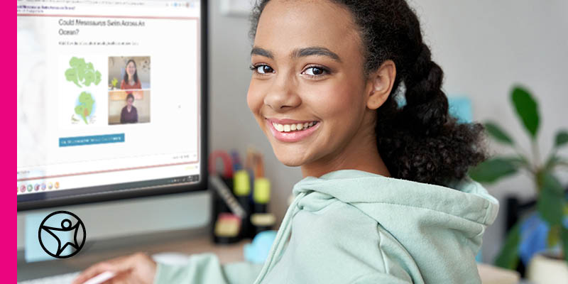 middle school girl participating in online learning