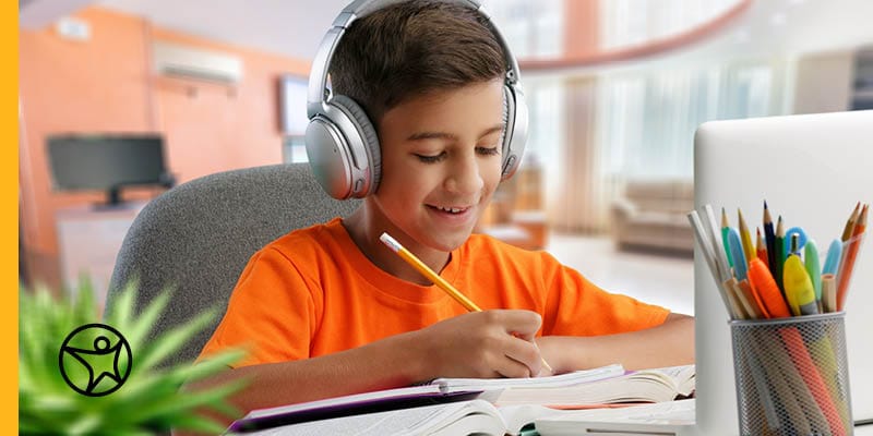 Student working on homework for virtual school