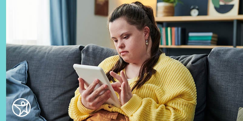 A student reads on her tablet