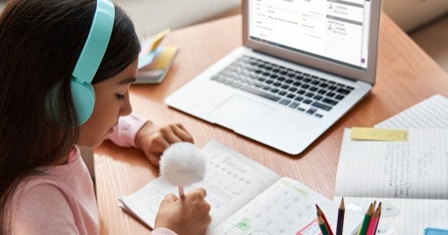 A student doing her online school routine. 