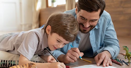 A parent showing his online student how to develop courage in school.