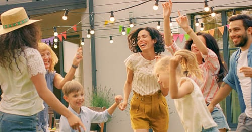 A family of online school students throw a back-to-school party.