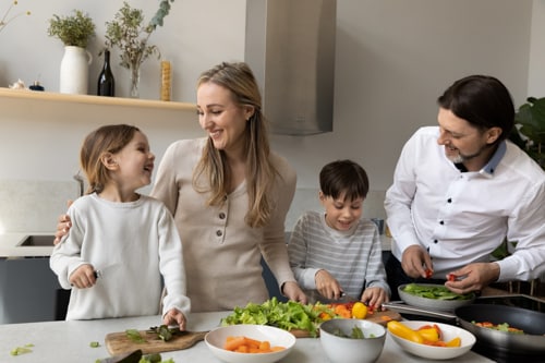 A family enjoying screen-free time together. 