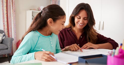 An online school family discuss their back-to-school checklist. 