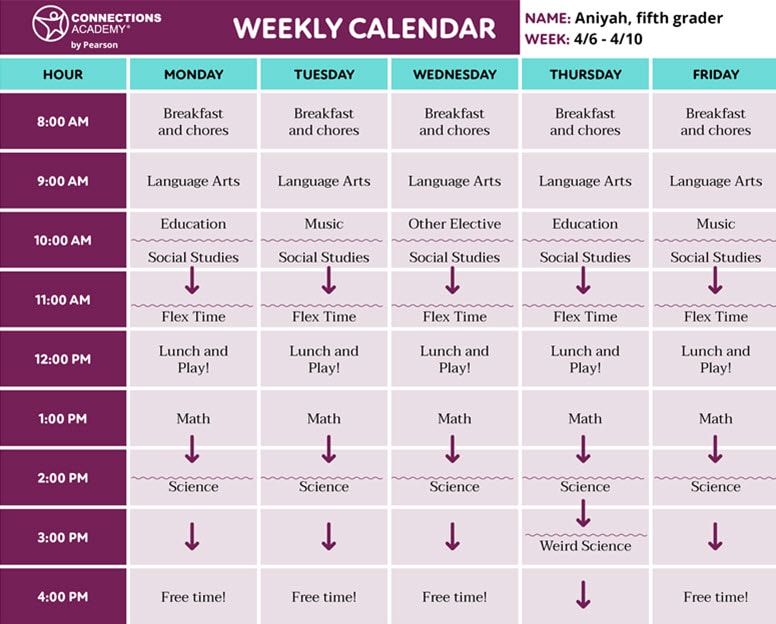 An image of Aniyah's schedule