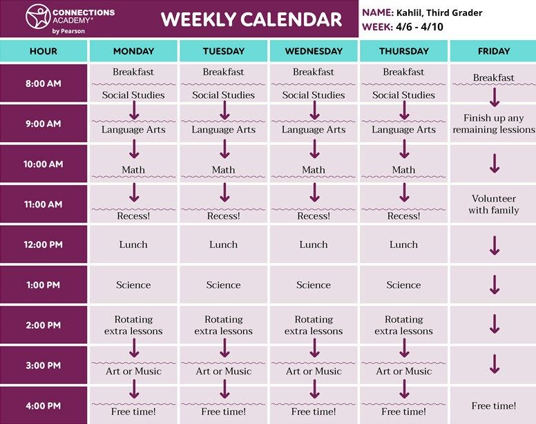 A sample of a weekly calendar