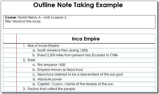 Final example image of a completed note taking template