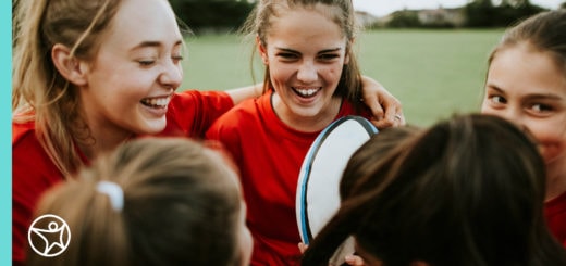 Online student athletes in a huddle.