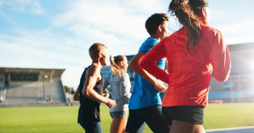 Runners participating in online school and sports