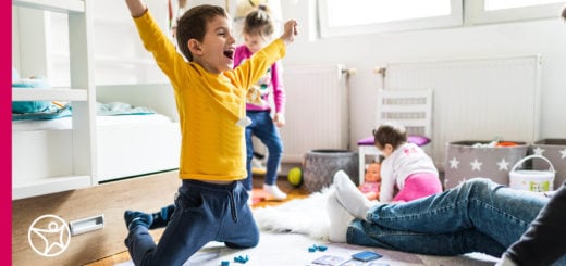 A young boy is exciting from winning a learning game
