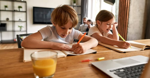 Students working on school assignments.