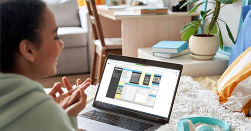 High school student engages with other students in the online classroom, a safe alternative to traditional school