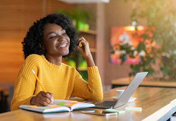 High shool girl participating in online learning